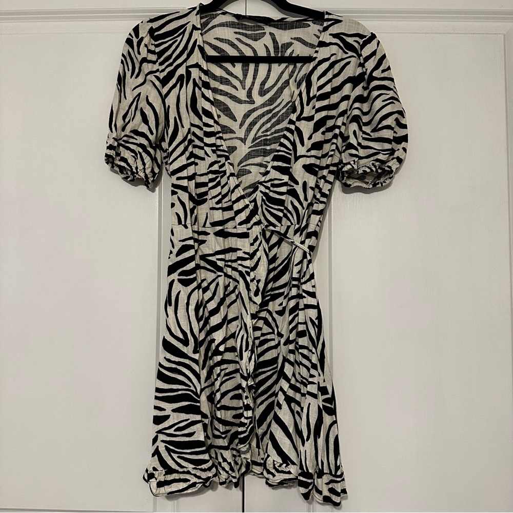 Zara linen zebra print dress